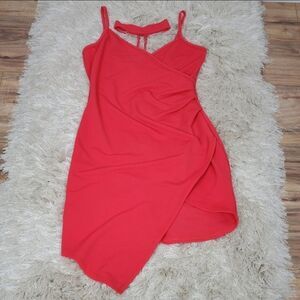 Women's Asymmetrical Salmon Pink Dress Spaghetti strap Deep V-Neck Size Large‎